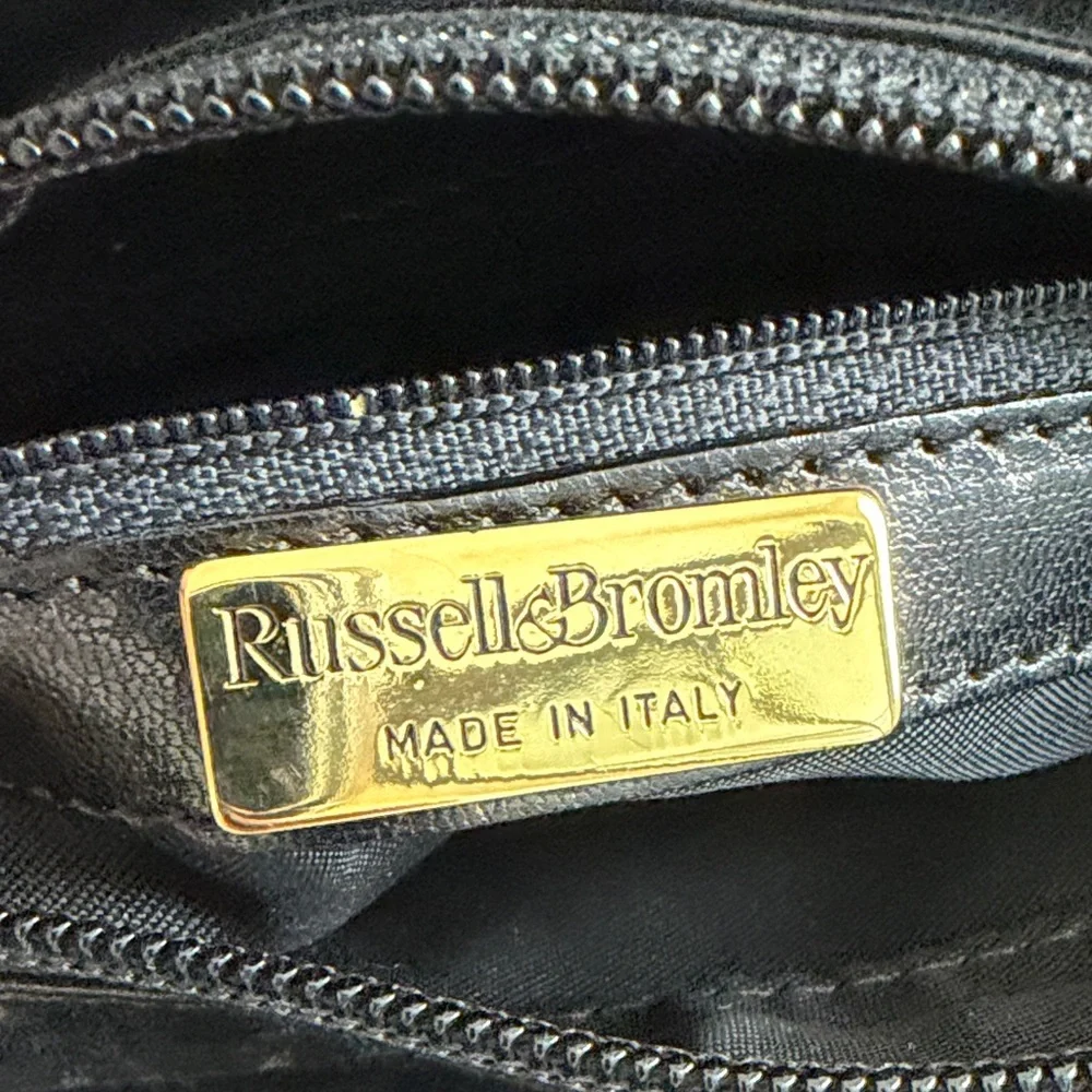 VINTAGE Russell & Bromley Black Leather Quilted Satchel with Gold Hardware. - Picture 10 of 16